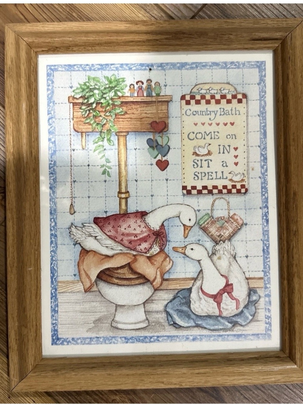 Vtg 1997 FIGI Graphics Debra Jordan Meyer Country Goose Bathroom Framed Wall Art
